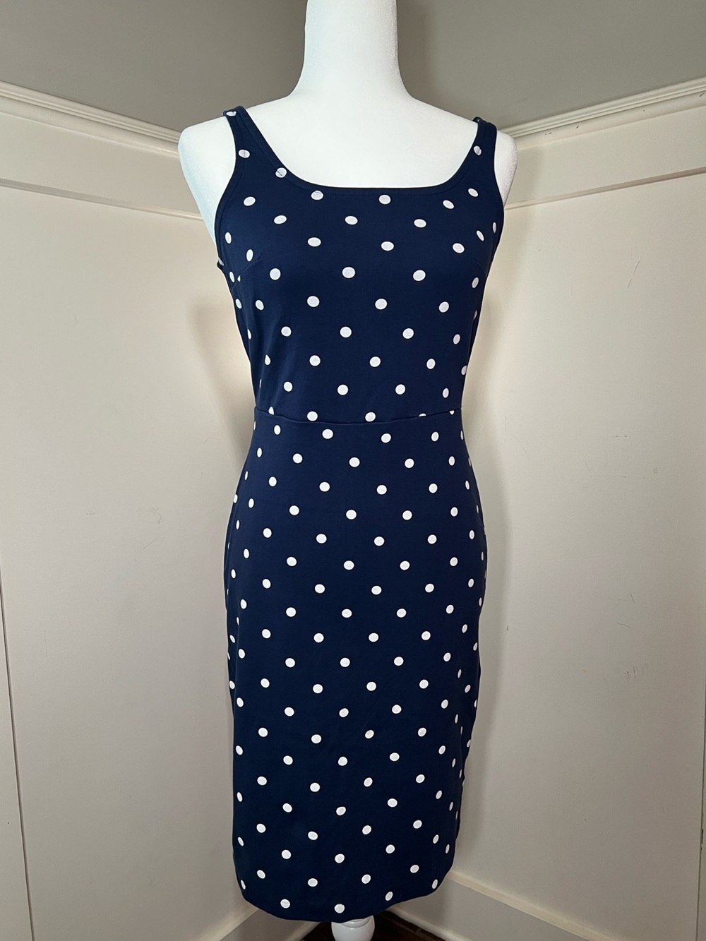 Old Navy Navy and White Polka Dot Midi Dress